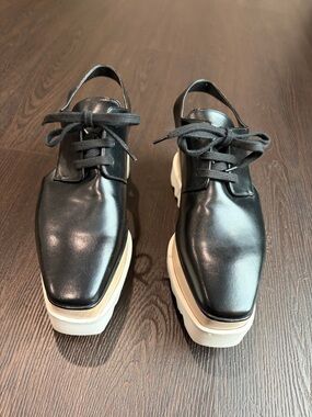Stella McCartney Black Leather Platform Slingback Oxfords Lace-Up Shoes